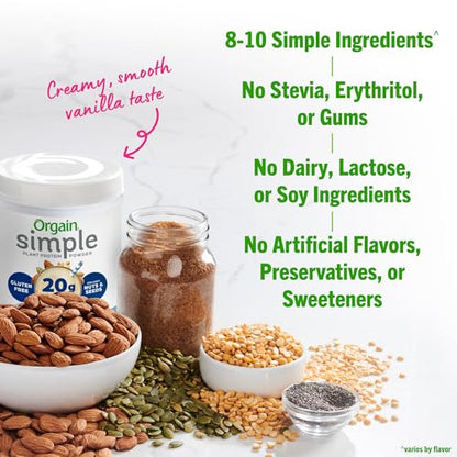 Orgain Organic Simple Vegan Protein Powder, Vanilla - 20g Plant Based Protein - Maple Wellness Supplements