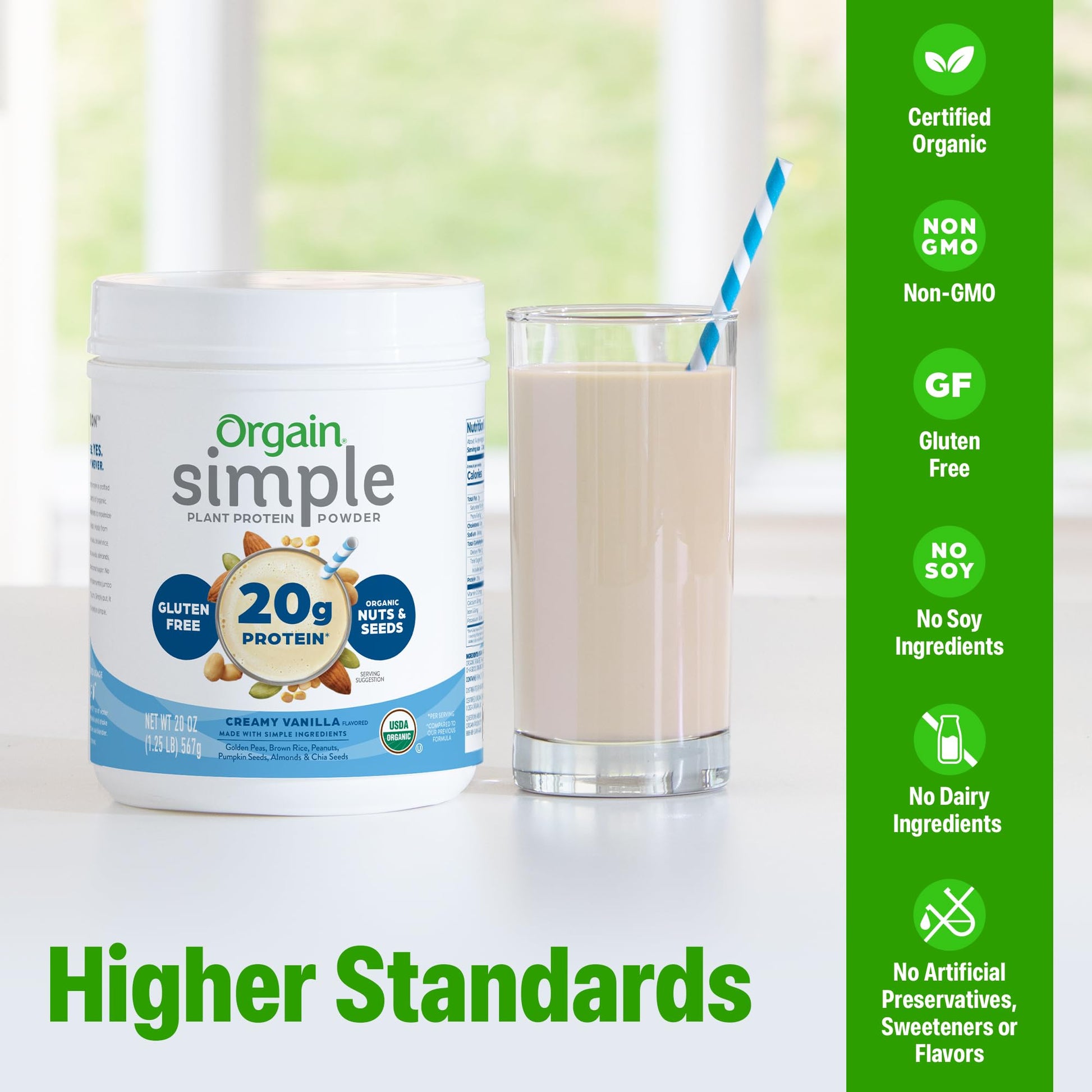 Orgain Organic Simple Vegan Protein Powder, Vanilla - 20g Plant Based Protein, Made with less Ingredients, No Artificial Sweeteners, Gluten Free, No Dairy or Lactose, 1.25 lb (Packaging May Vary) - Maple Wellness Supplements