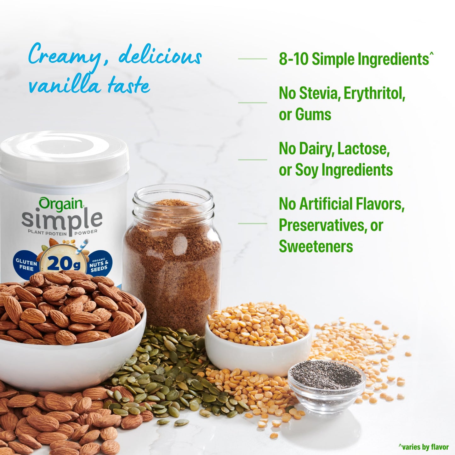 Orgain Organic Simple Vegan Protein Powder, Vanilla - 20g Plant Based Protein, Made with less Ingredients, No Artificial Sweeteners, Gluten Free, No Dairy or Lactose, 1.25 lb (Packaging May Vary) - Maple Wellness Supplements