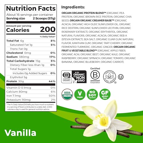 Orgain Organic Sport Vegan Protein Powder, Vanilla - 30g Plant Based Protein, For Pre-Work - Maple Wellness Supplements