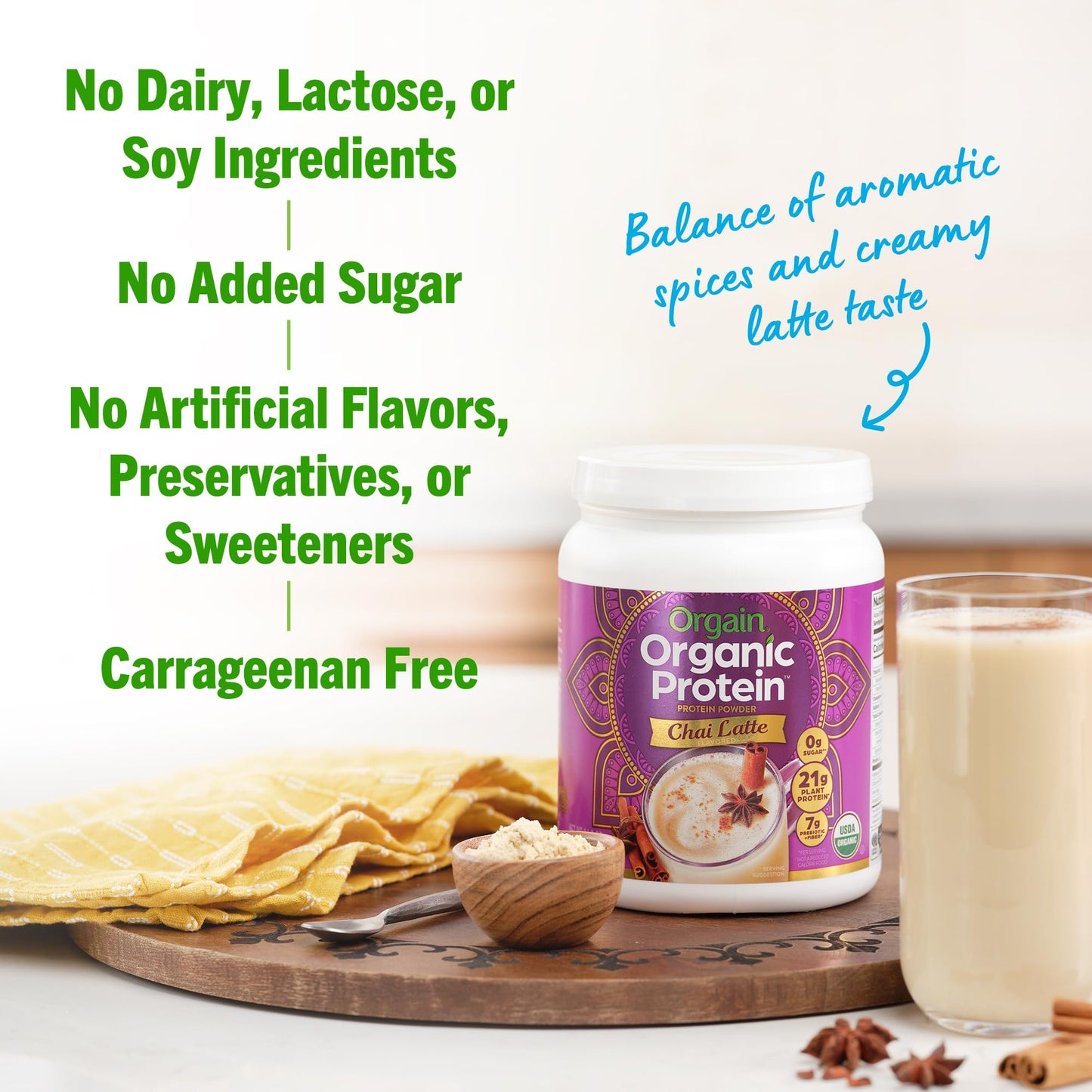 Orgain Organic Vegan Protein Powder, Chai Latte - 21g Plant Based Protein, Gluten Free - Maple Wellness Supplements