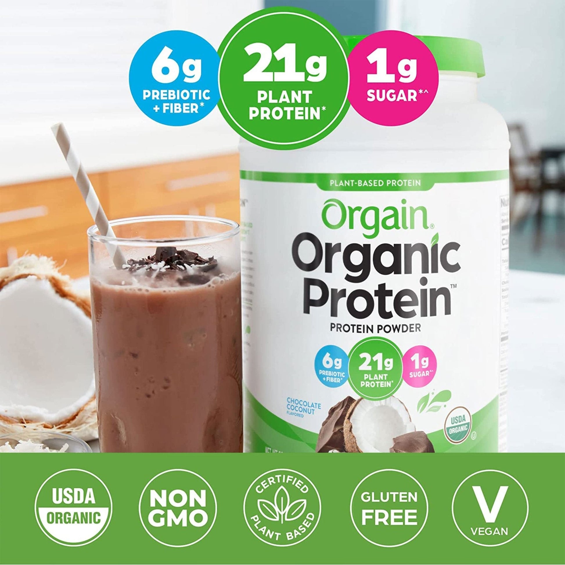 Orgain Organic Vegan Protein Powder, Chocolate Coconut - 21g of Plant Based Protein - Maple Wellness Supplements