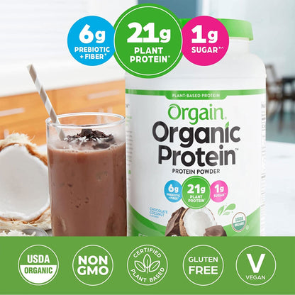 Orgain Organic Vegan Protein Powder, Chocolate Coconut - 21g of Plant Based Protein - Maple Wellness Supplements