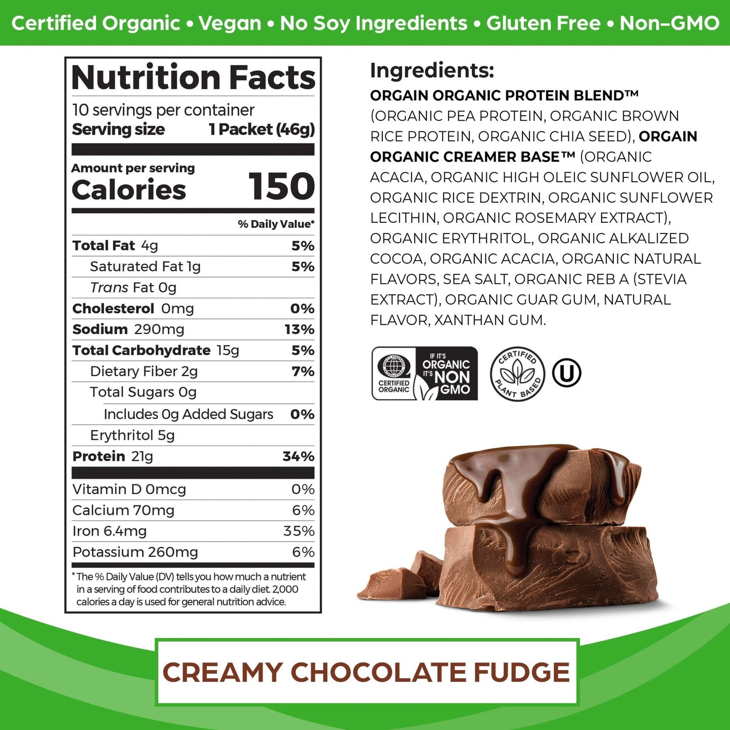 Orgain Organic Vegan Protein Powder, Chocolate Fudge - 21g Plant Based Protein, Gluten - Maple Wellness Supplements