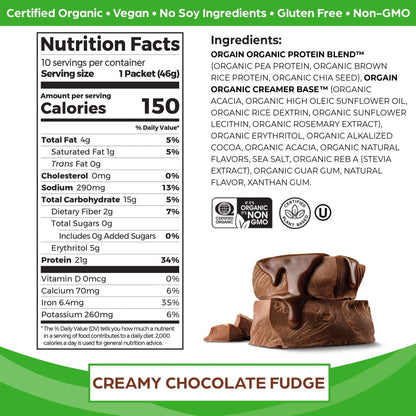 Orgain Organic Vegan Protein Powder, Chocolate Fudge - 21g Plant Based Protein, Gluten - Maple Wellness Supplements