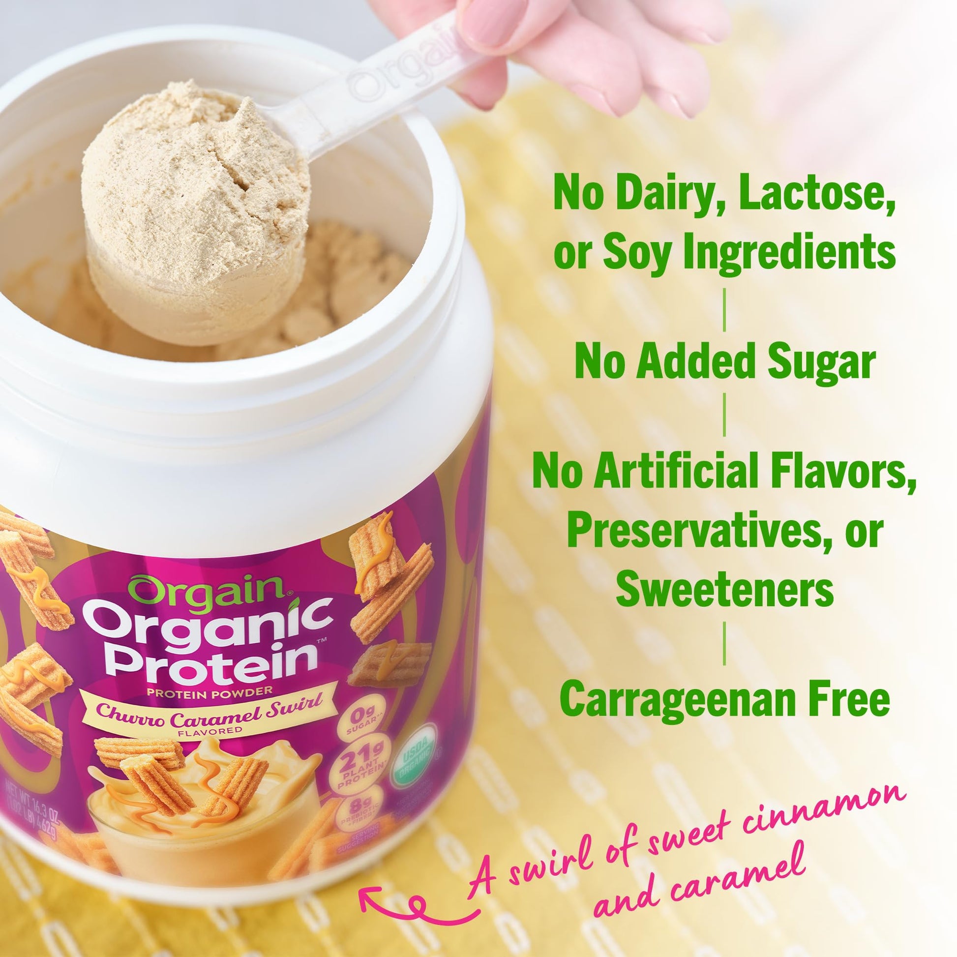 Orgain Organic Vegan Protein Powder, Churro Caramel Swirl - 21g Plant Based Protein - Maple Wellness Supplements