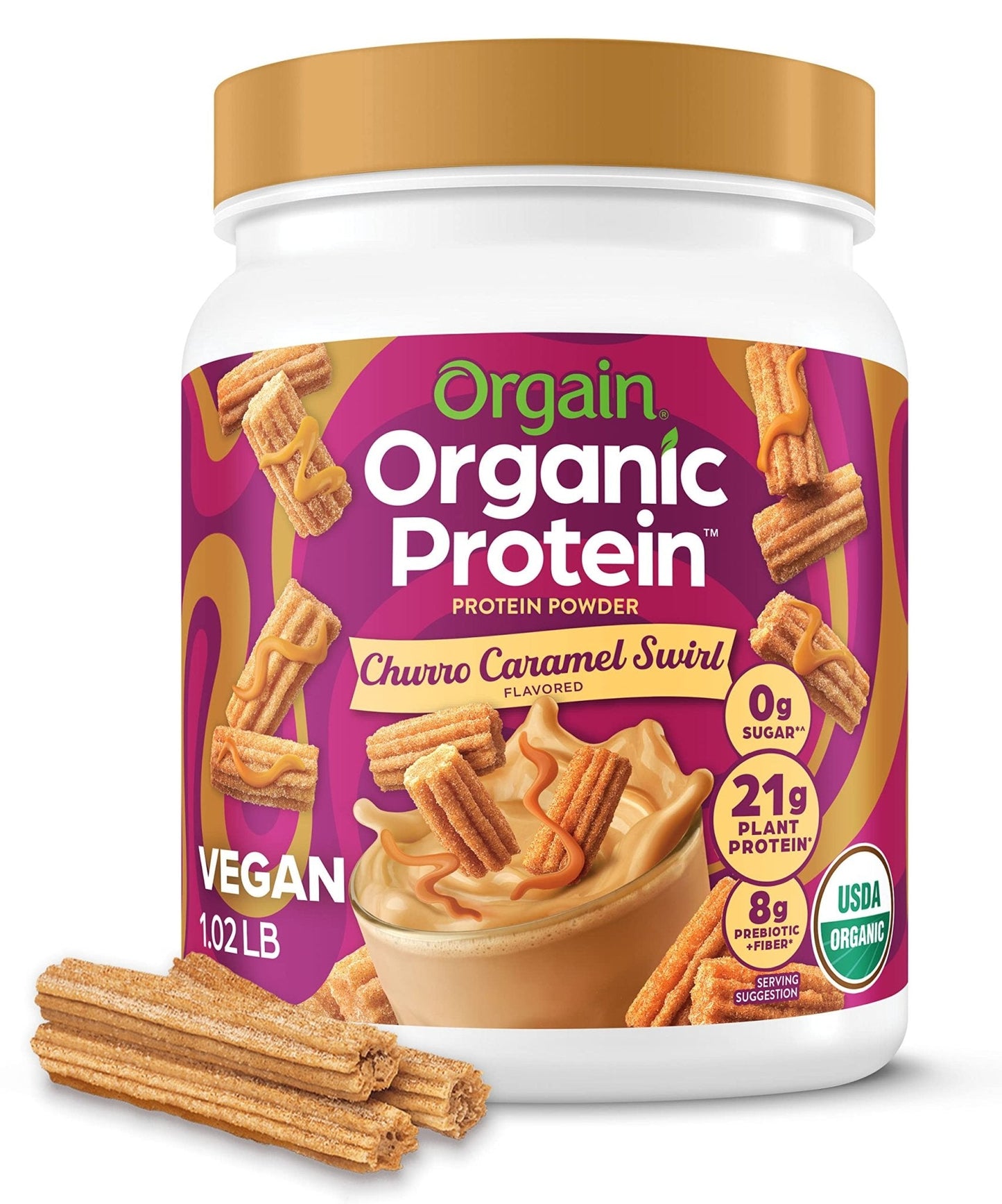 Orgain Organic Vegan Protein Powder, Churro Caramel Swirl - 21g Plant Based Protein - Maple Wellness Supplements