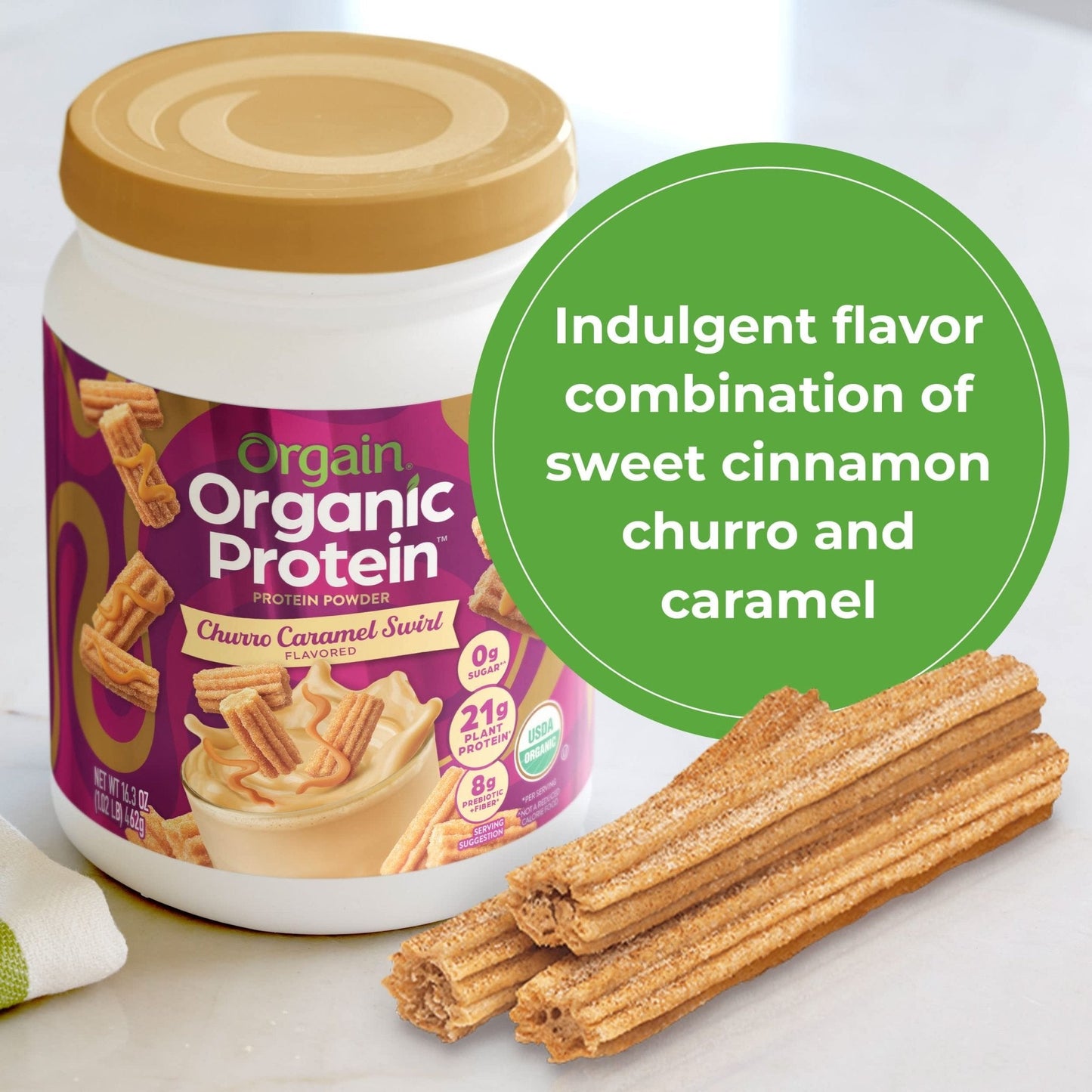 Orgain Organic Vegan Protein Powder, Churro Caramel Swirl - 21g Plant Based Protein - Maple Wellness Supplements