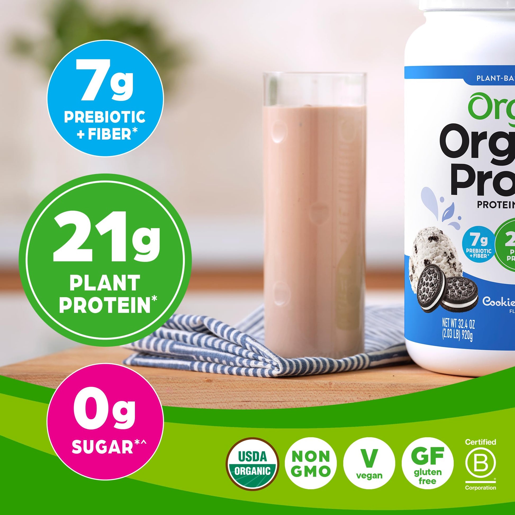 Orgain Organic Vegan Protein Powder, Cookies and Cream - 21g Plant Based Protein - Maple Wellness Supplements