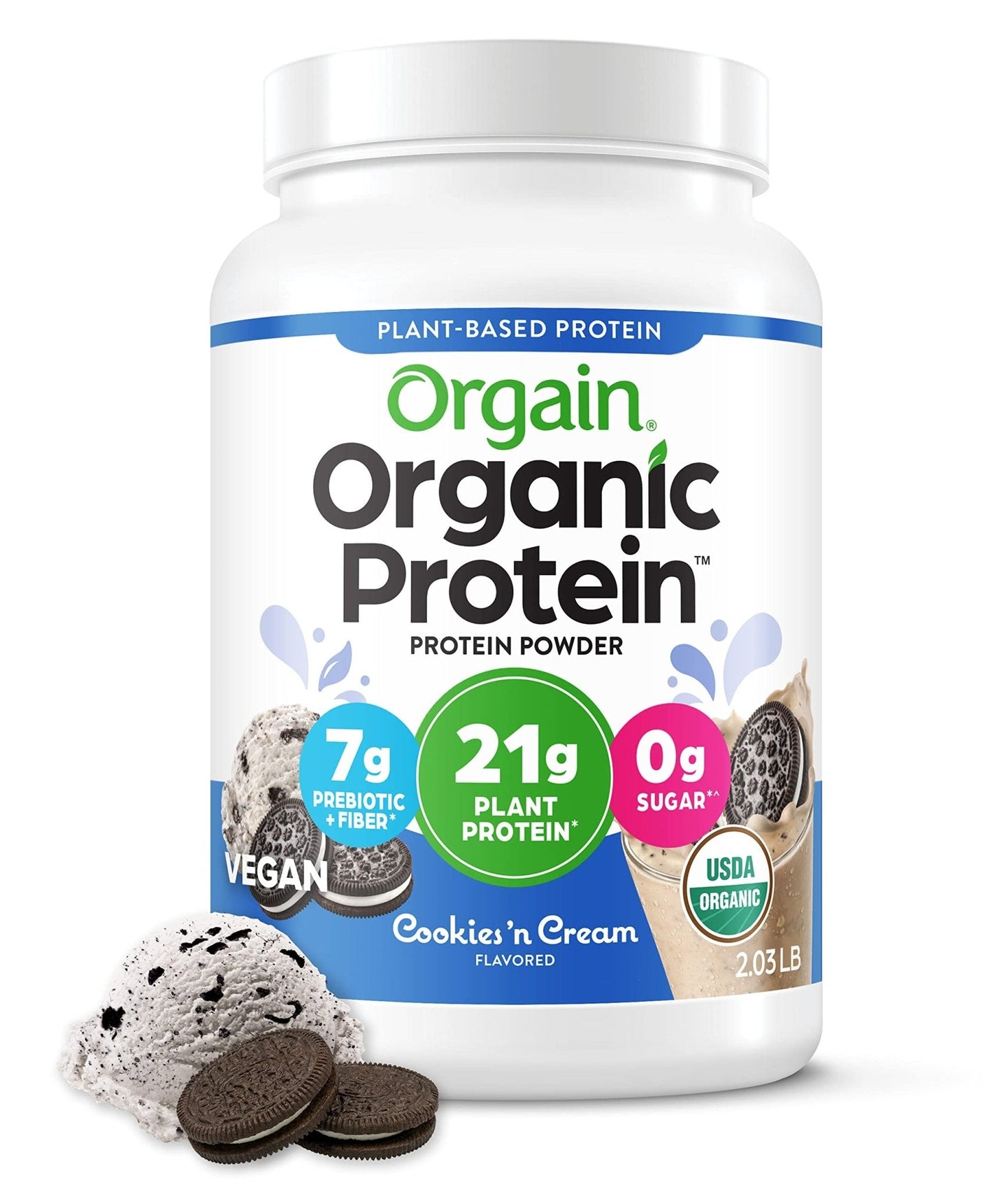 Orgain Organic Vegan Protein Powder, Cookies and Cream - 21g Plant Based Protein - Maple Wellness Supplements