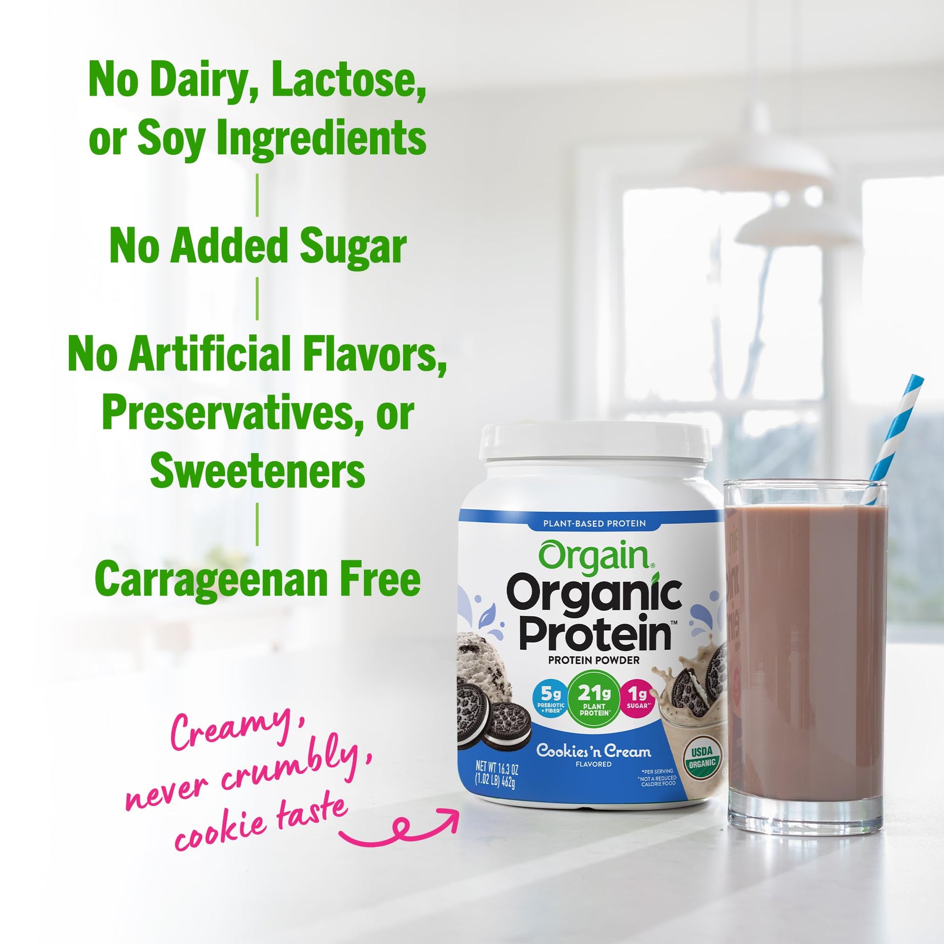 Orgain Organic Vegan Protein Powder, Cookies and Cream - 21g Plant Based Protein - Maple Wellness Supplements