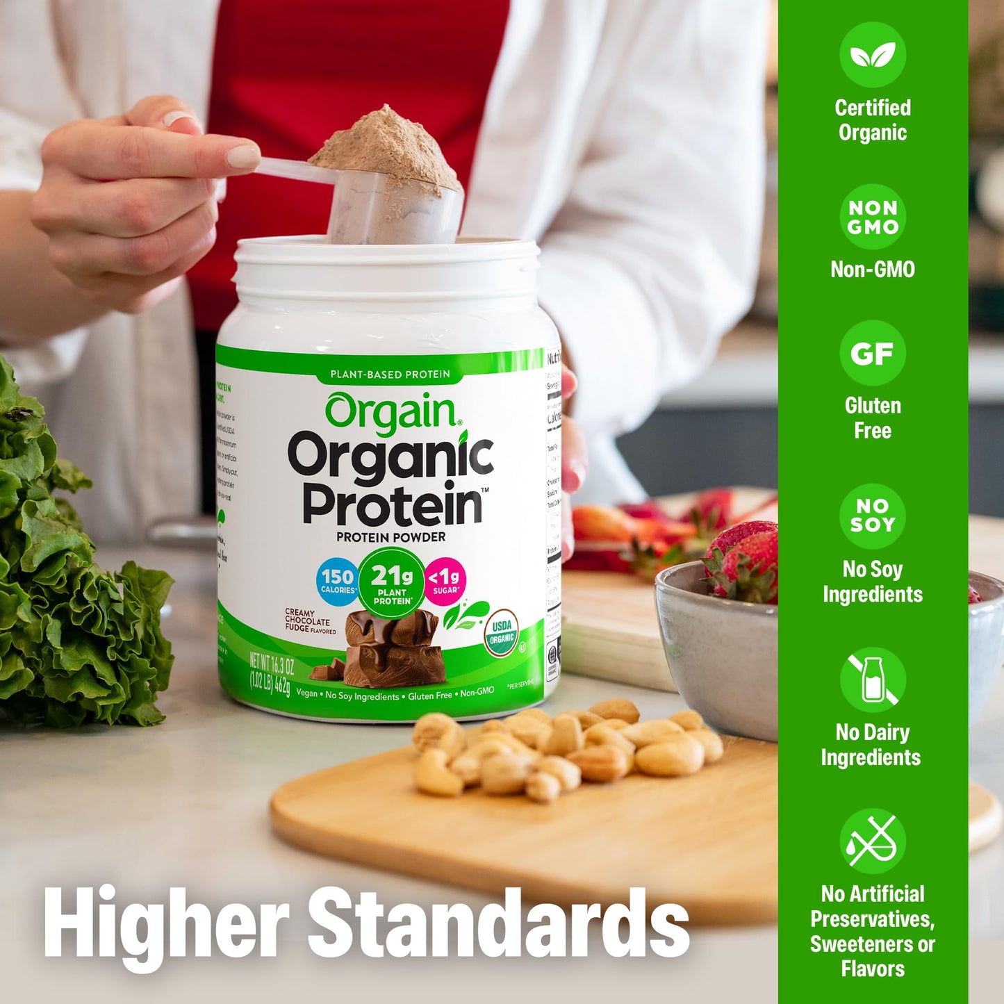 Orgain Organic Vegan Protein Powder, Creamy Chocolate Fudge - 21g Plant Protein, 7g Prebiotic Fiber, Low Net Carb, No Lactose Ingredients, No Added Sugar - Maple Wellness Supplements