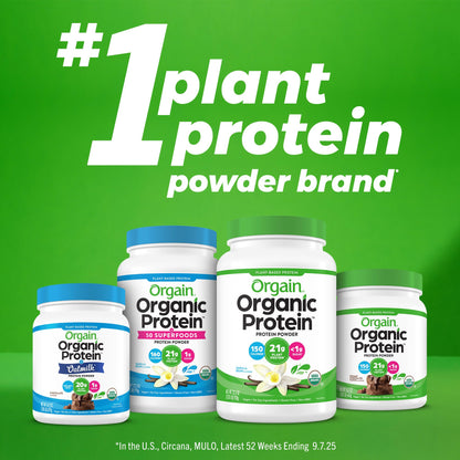 Orgain Organic Vegan Protein Powder, Creamy Chocolate Fudge - 21g Plant Protein, 7g Prebiotic Fiber, Low Net Carb, No Lactose Ingredients, No Added Sugar - Maple Wellness Supplements