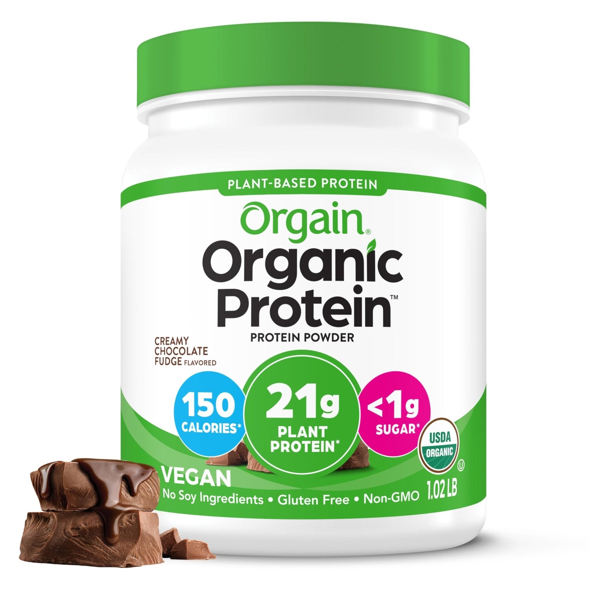 Orgain Organic Vegan Protein Powder, Creamy Chocolate Fudge - 21g Plant Protein, 7g Prebiotic Fiber, Low Net Carb, No Lactose Ingredients, No Added Sugar - Maple Wellness Supplements