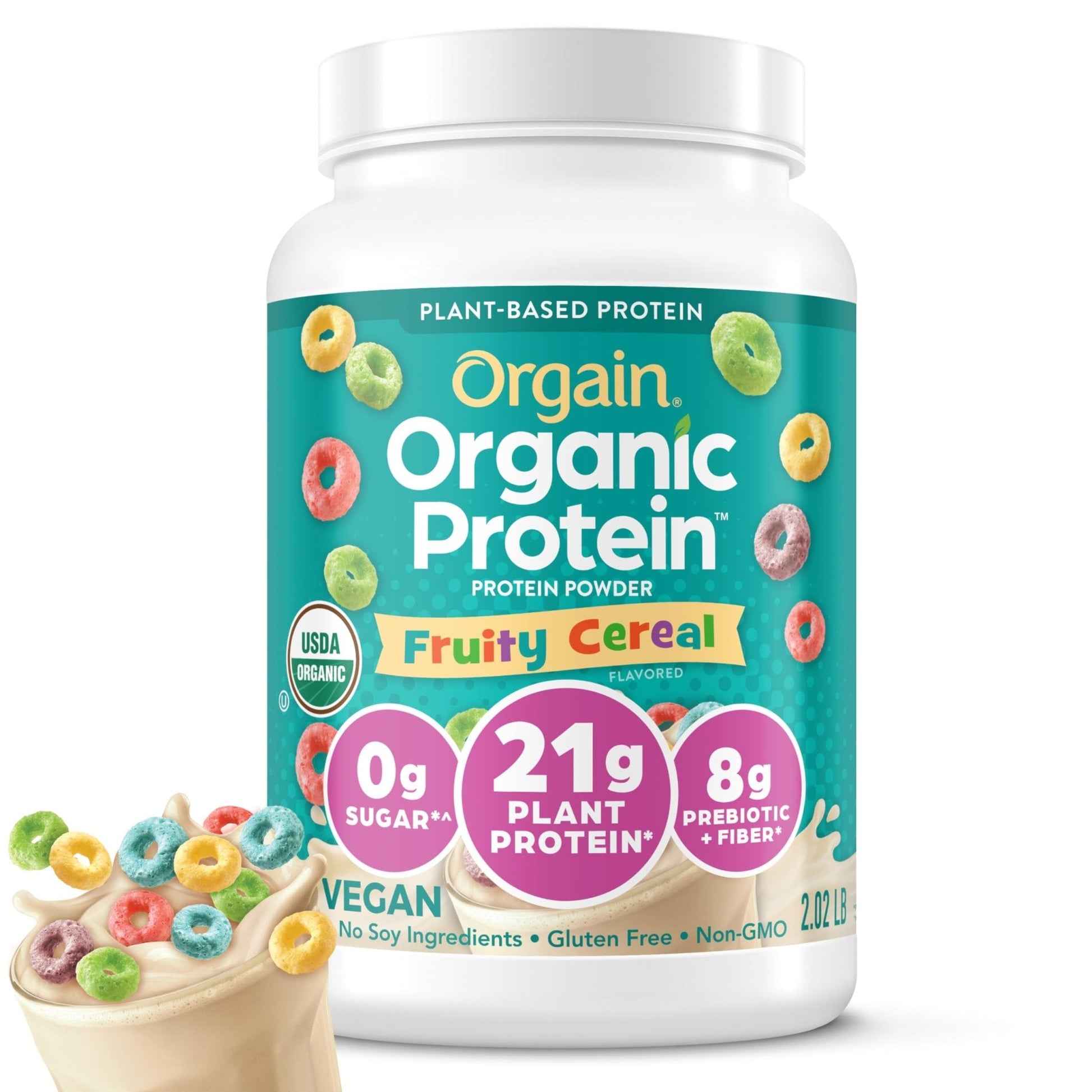 Orgain Organic Vegan Protein Powder, Fruity Cereal - 21g Plant Based Protein, Gluten Free - Maple Wellness Supplements