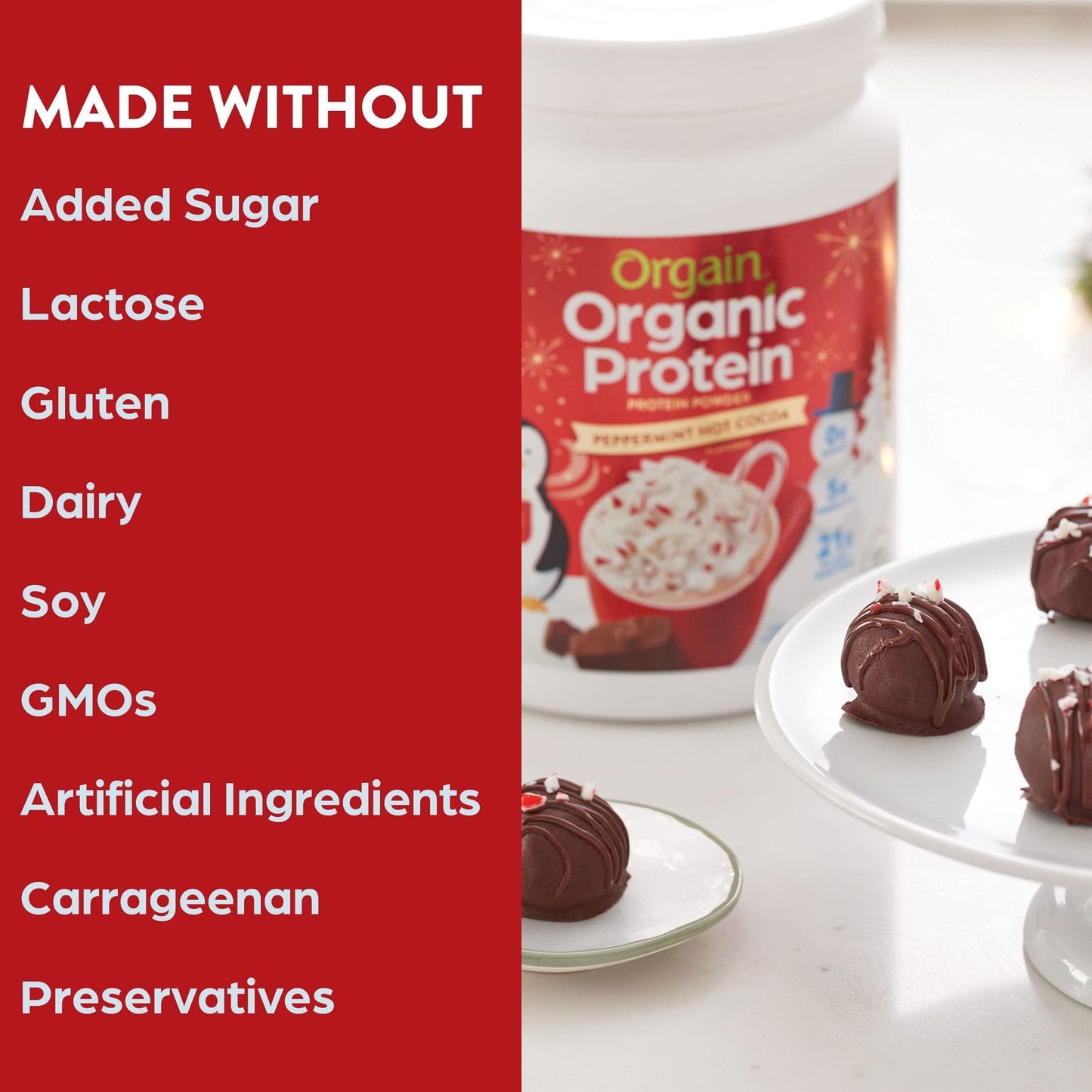 Orgain Organic Vegan Protein Powder, Peppermint Hot Cocoa Seasonal Holiday Flavor - Maple Wellness Supplements
