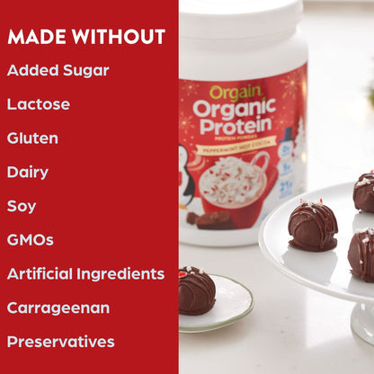 Orgain Organic Vegan Protein Powder, Peppermint Hot Cocoa Seasonal Holiday Flavor - Maple Wellness Supplements