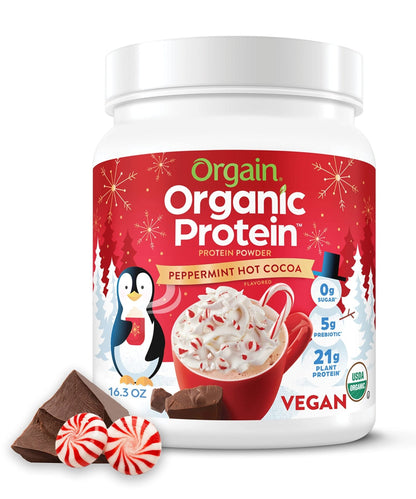 Orgain Organic Vegan Protein Powder, Peppermint Hot Cocoa Seasonal Holiday Flavor - Maple Wellness Supplements