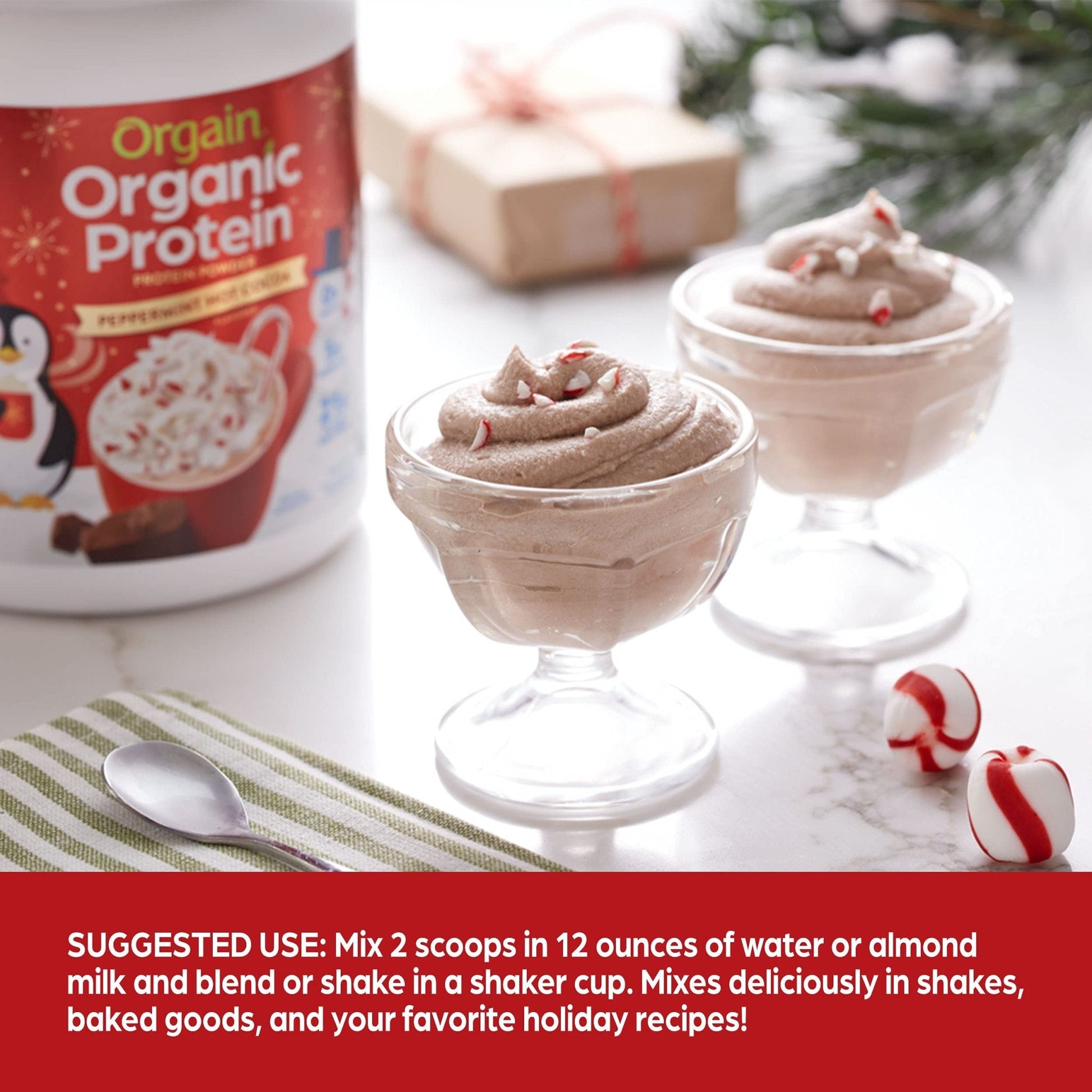 Orgain Organic Vegan Protein Powder, Peppermint Hot Cocoa Seasonal Holiday Flavor - Maple Wellness Supplements