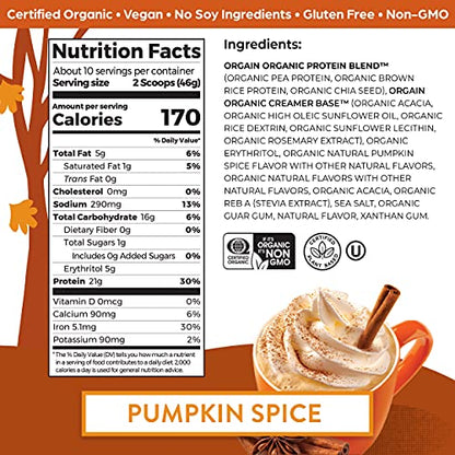 Orgain Organic Vegan Protein Powder, Pumpkin Spice - 21g of Plant Based Protein - Maple Wellness Supplements