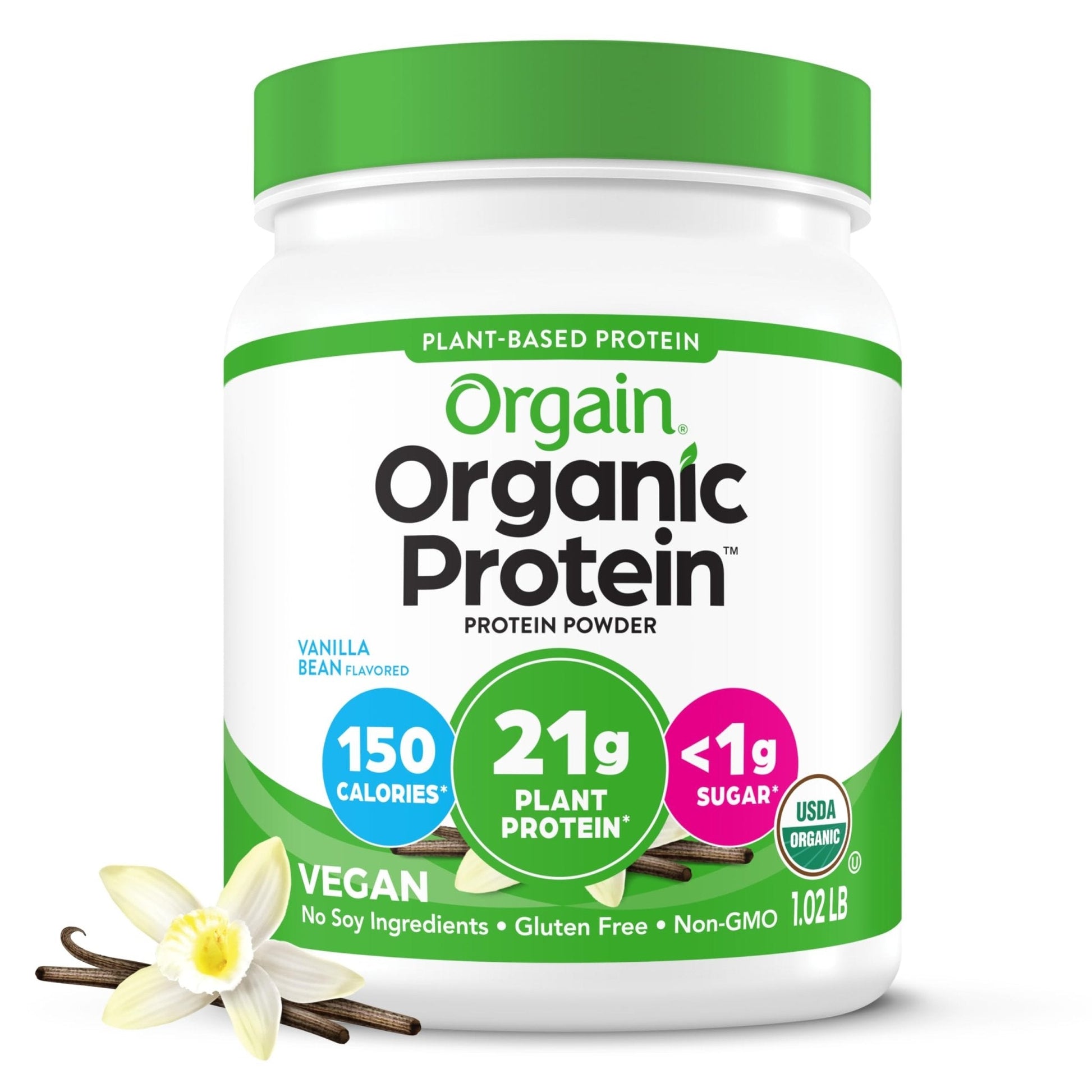 Orgain Organic Vegan Protein Powder, Vanilla Bean - 21g Plant Based Protein, 4g Prebiotic Fiber, No Lactose Ingredients, No Added Sugar, Non-GMO, For Shakes & Smoothies - Maple Wellness Supplements