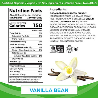 Orgain Organic Vegan Protein Powder, Vanilla Bean - 21g Plant Based Protein, Gluten Free - Maple Wellness Supplements