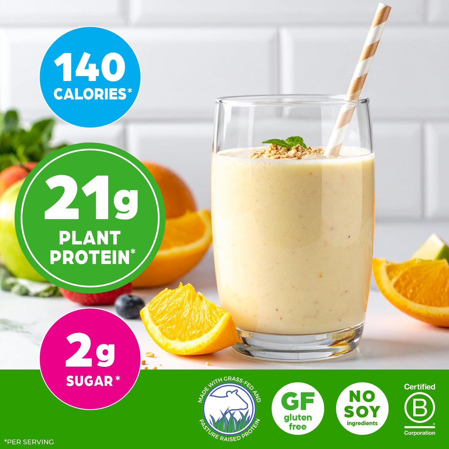 Orgain Whey Protein Powder, Vanilla Bean, 21g Grass Fed Dairy Protein, 5g BCAAs, 3g Prebiotic Fiber, 2g Sugar, No Added Hormones, Gluten Free, Kosher, for Shakes & Smoothies, 1.82 lb - Maple Wellness Supplements
