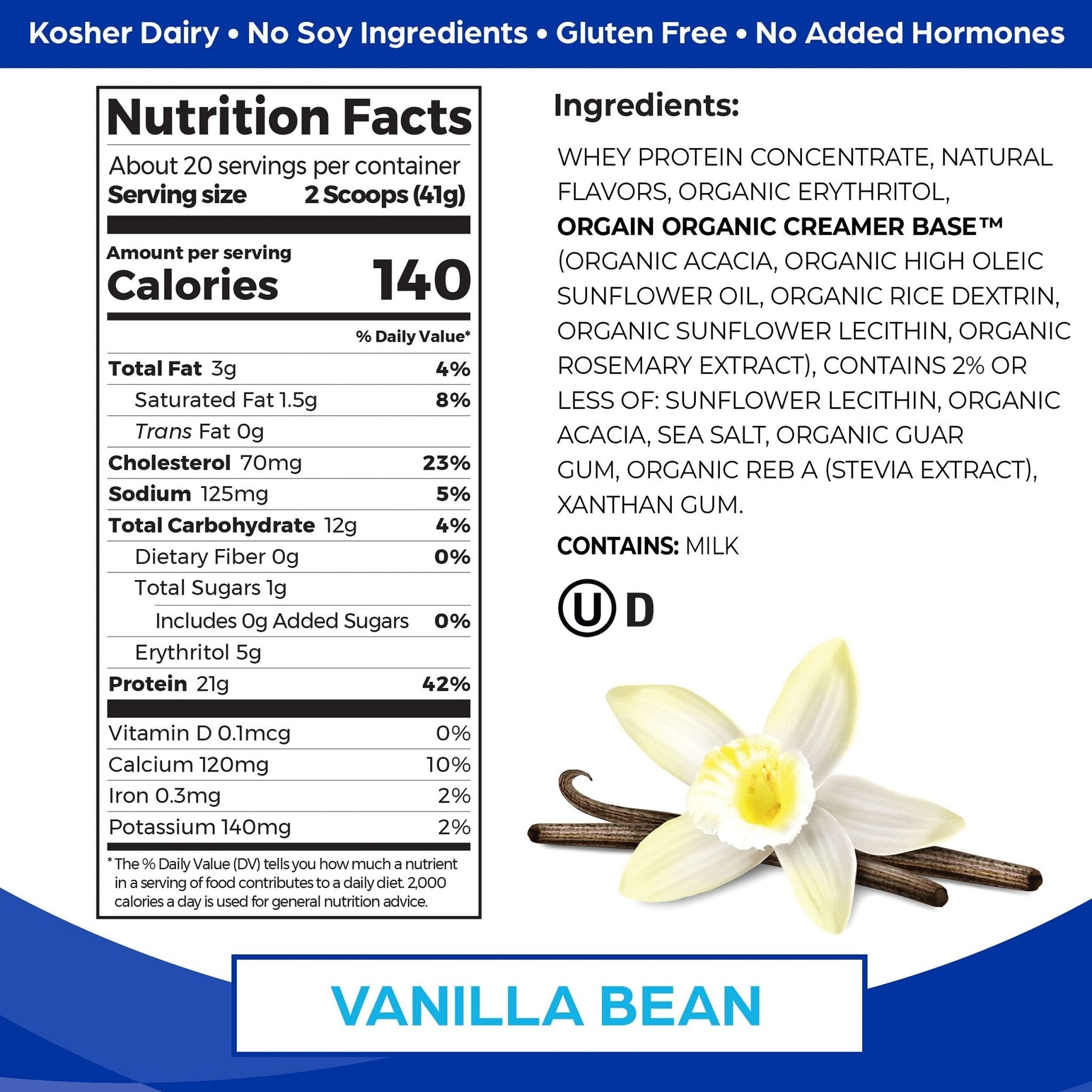 Orgain Whey Protein Powder, Vanilla Bean - 21g Grass Fed Dairy Protein, Gluten Free - Maple Wellness Supplements