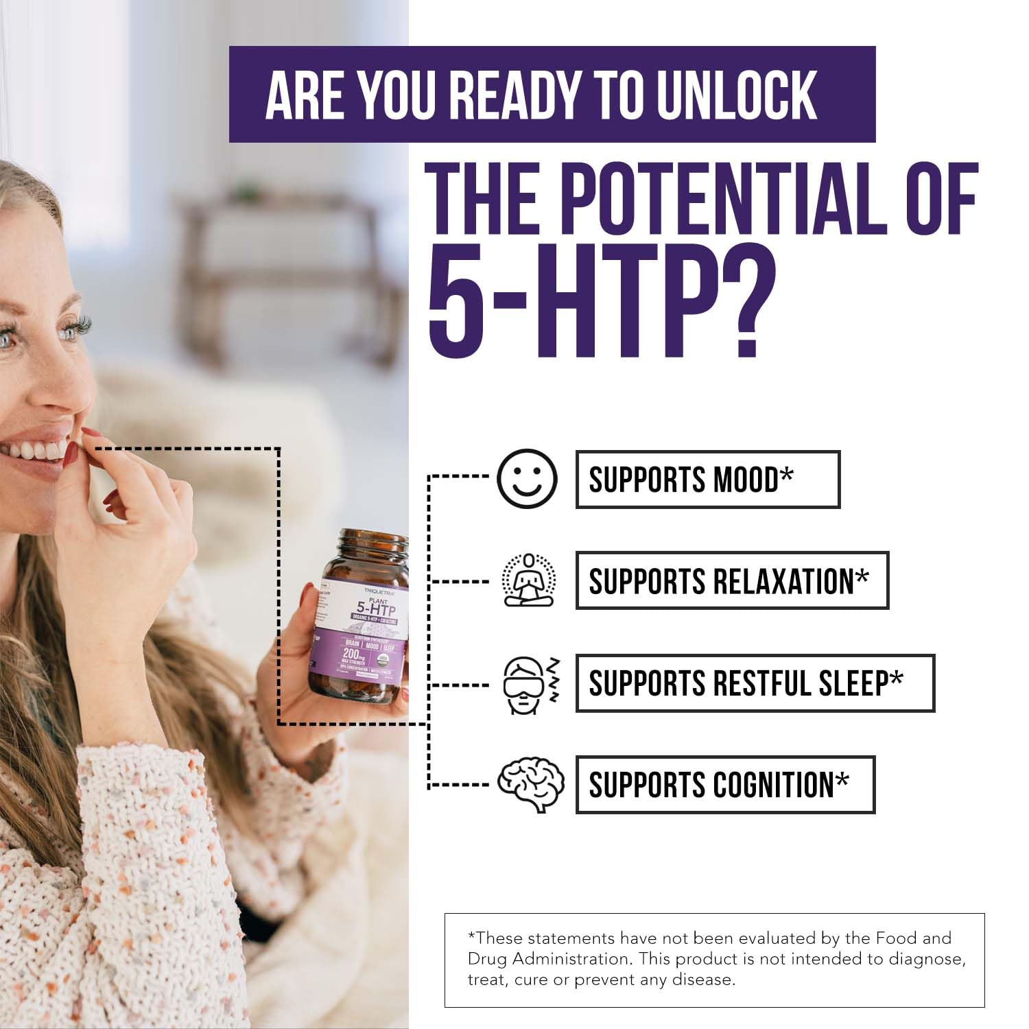 Organic 5-HTP - 200 mg | 99% 5HTP Concentration, Plus Cofactor Vitamin B6 & Lion’s Mane | Water Extracted from Organic Griffonia Seeds | Supports Mood - Maple Wellness Supplements