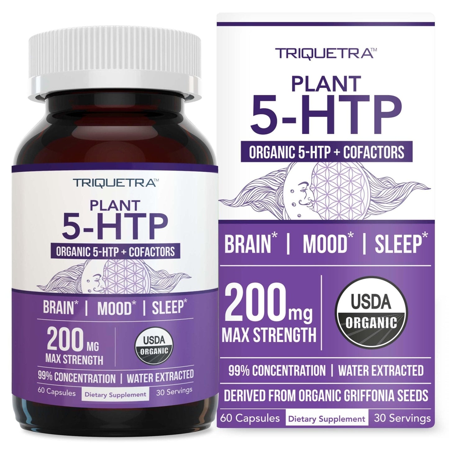Organic 5-HTP - 200 mg | 99% 5HTP Concentration, Plus Cofactor Vitamin B6 & Lion’s Mane | Water Extracted from Organic Griffonia Seeds | Supports Mood - Maple Wellness Supplements