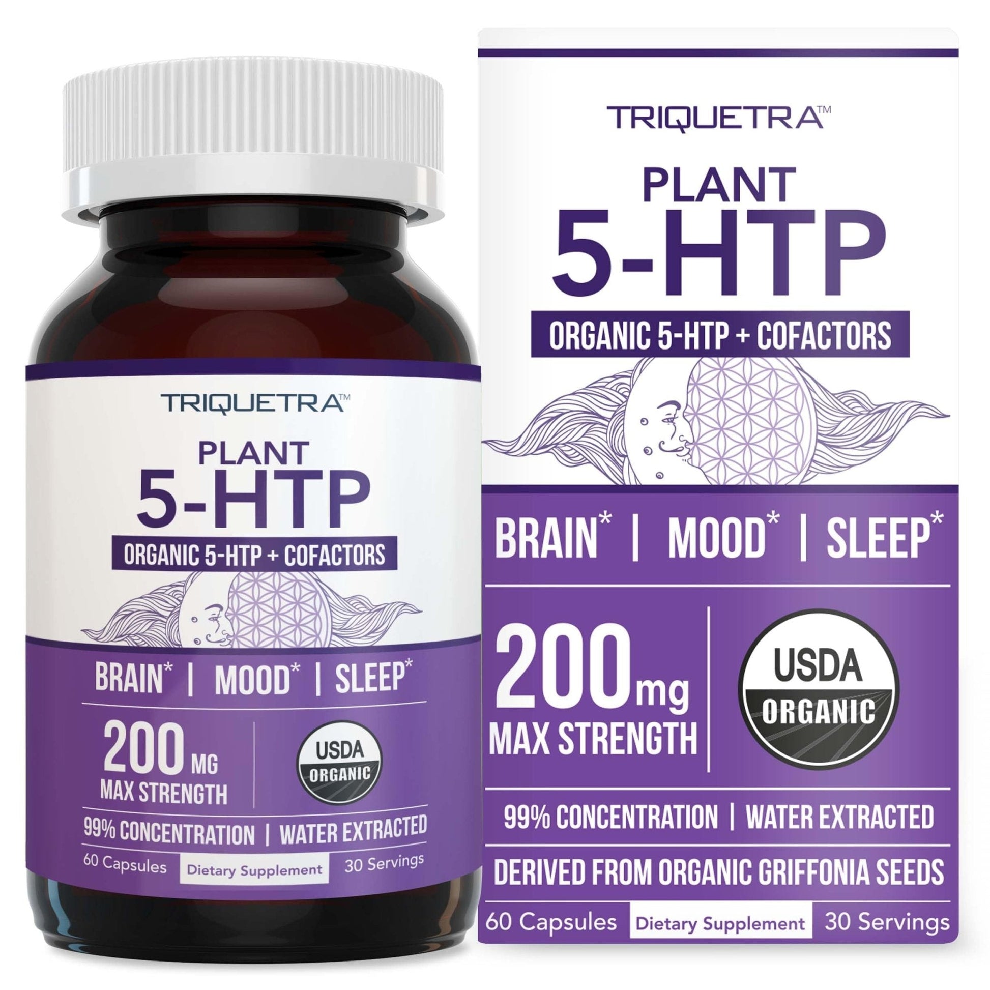 Organic 5-HTP - 200 mg | 99% 5HTP Concentration, Plus Cofactor Vitamin B6 & Lion’s Mane | Water Extracted from Organic Griffonia Seeds | Supports Mood - Maple Wellness Supplements