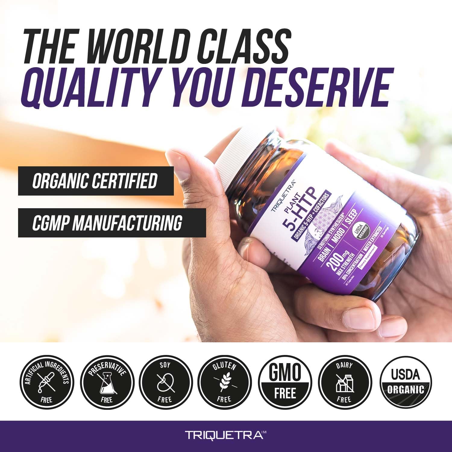 Organic 5-HTP - 200 mg | 99% 5HTP Concentration, Plus Cofactor Vitamin B6 & Lion’s Mane | Water Extracted from Organic Griffonia Seeds | Supports Mood - Maple Wellness Supplements