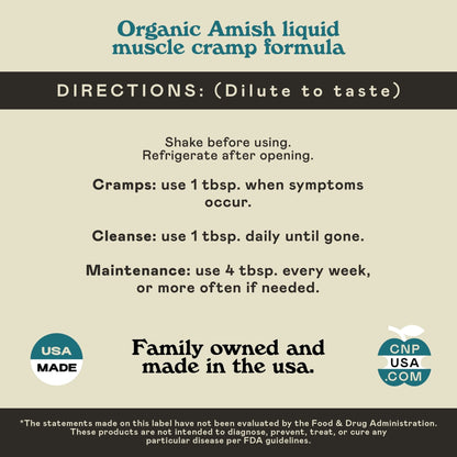 Organic Amish Leg Cramp Relief Liquid 16oz - Natural Muscle and Foot Support Supplement with Apple Cider Vinegar, Ginger, Garlic, Aloe, Fast Cramp Reducing Formula, Certified Organic, Made in USA - Maple Wellness Supplements
