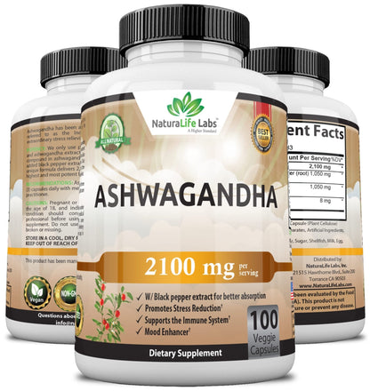 Organic Ashwagandha 2,100 mg - 100 Vegan Capsules Pure Organic Ashwagandha Powder - Maple Wellness Supplements