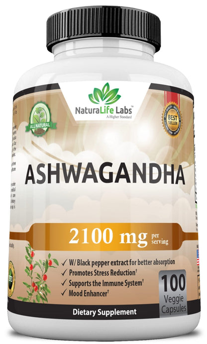 Organic Ashwagandha 2,100 mg - 100 Vegan Capsules Pure Organic Ashwagandha Powder - Maple Wellness Supplements