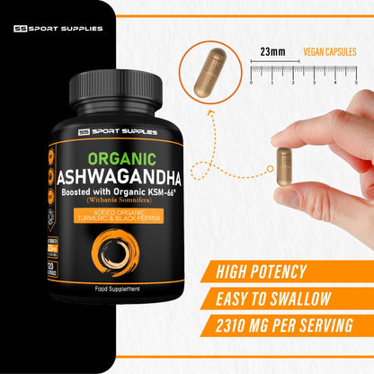 Organic Ashwagandha Capsules 1200mg Boosted with 100mg of Organic KSM-66 - Maple Wellness Supplements