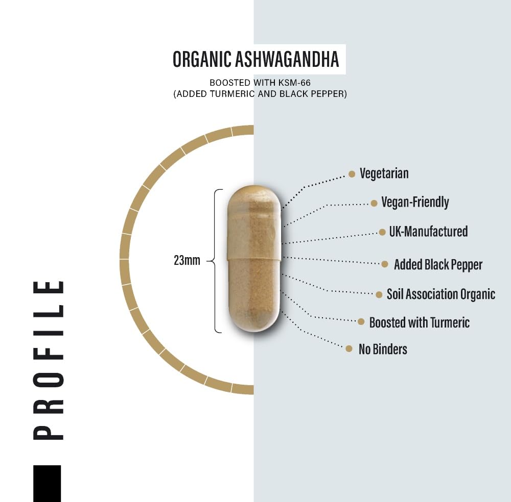 Organic Ashwagandha Capsules 1200mg Boosted with 100mg of Organic KSM-66 - Maple Wellness Supplements