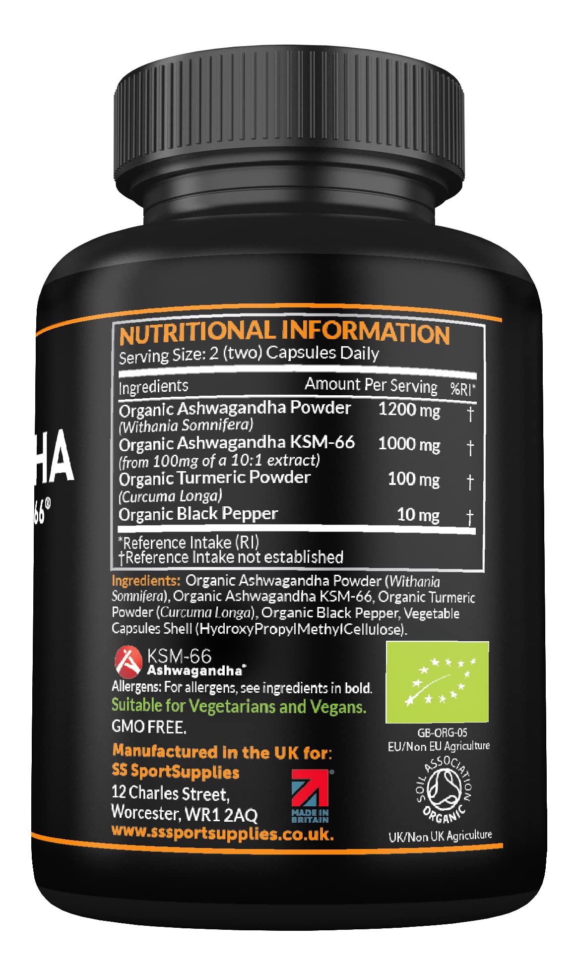 Organic Ashwagandha Capsules 1200mg Boosted with 100mg of Organic KSM-66 - Maple Wellness Supplements