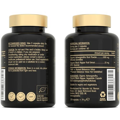 Organic Ashwagandha High Strength - 1000mg Ashwagandha Capsules - Pure Ashwagand - Maple Wellness Supplements