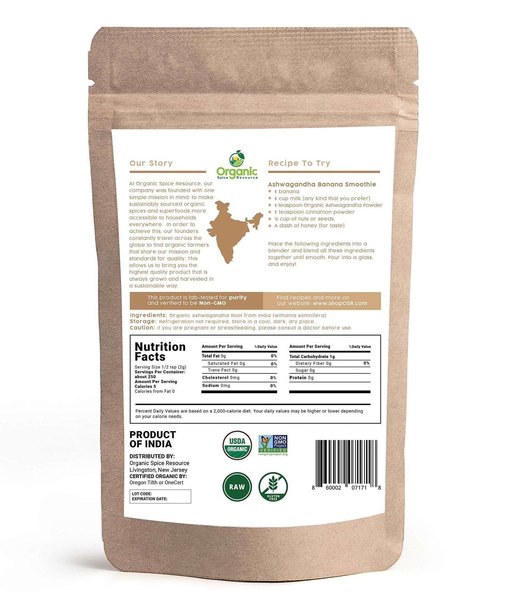 Organic Ashwagandha Root Powder - 1.10 lbs (17.64 oz) | Resealable Kraft Bag,Non-GMO, Indian Ginseng, Withania Somnifera -100% Raw from India, by SHOPOSR - Maple Wellness Supplements