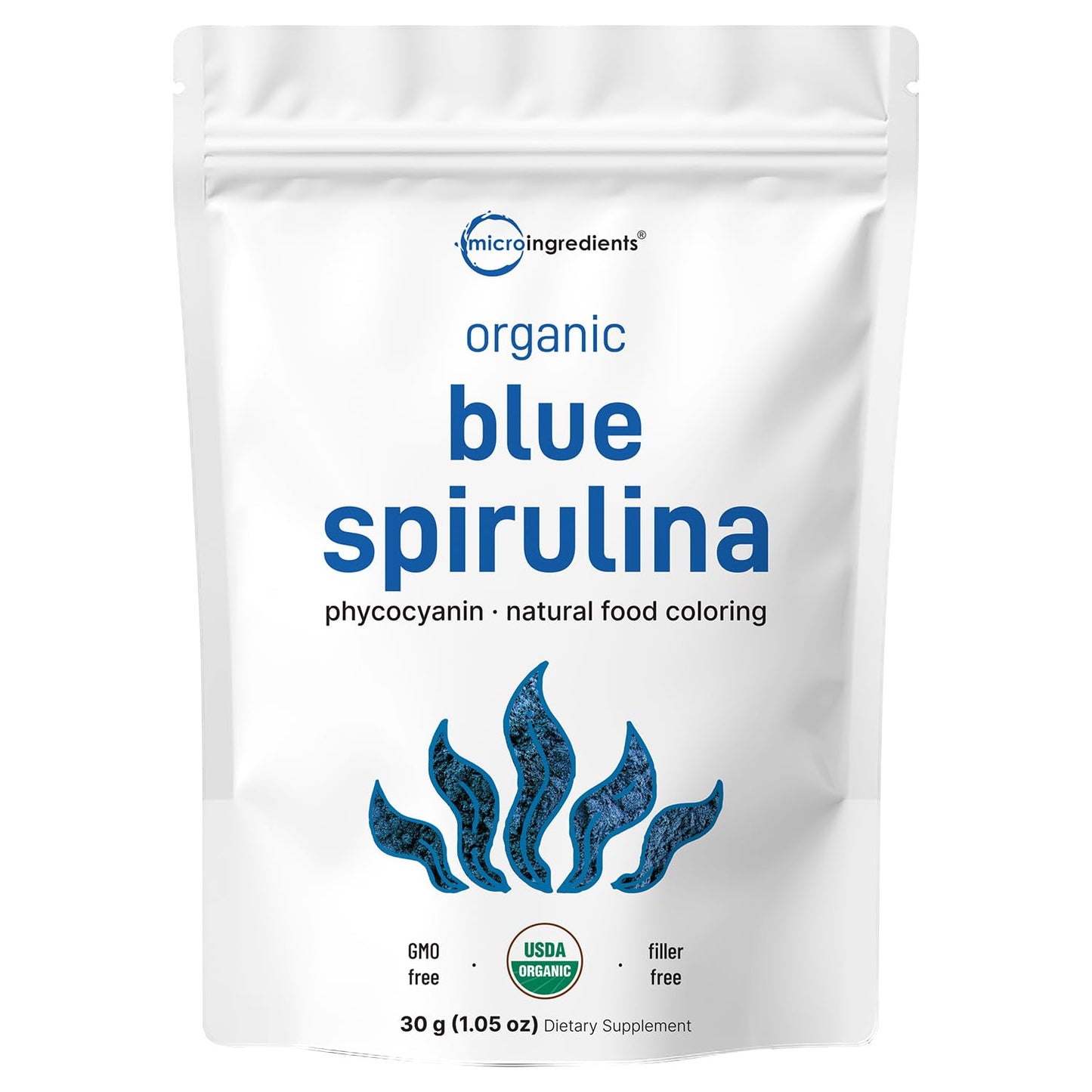 Organic Blue Spirulina Powder (Phycocyanin Extract), 30 Servings - No Fishy Smell, 100% Vegan Protein from Blue-Green Algae, Natural Luminous Food - Maple Wellness Supplements