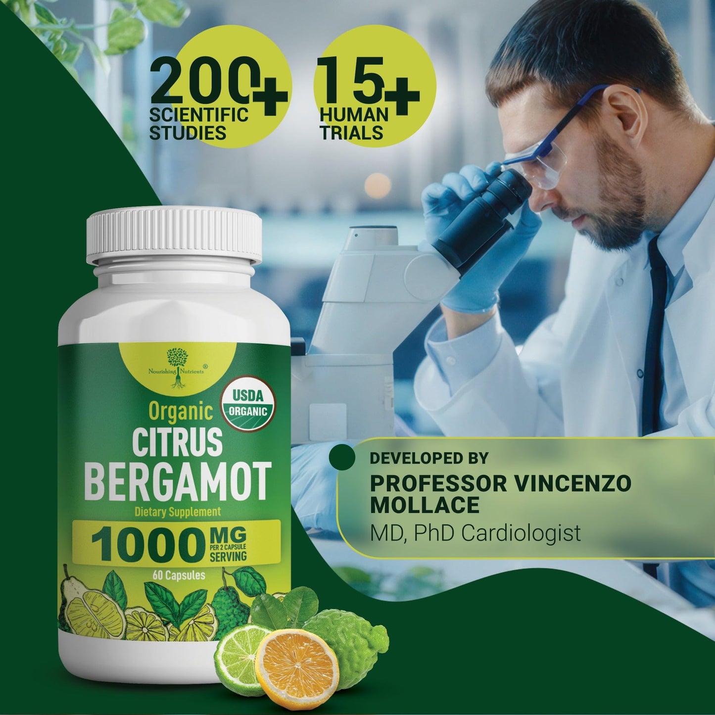 Organic Citrus Bergamot Supplement - Only USDA, Cardiologist Formulated with 200+ Scientific Studies -1000mg - Patented Extract, Heart, Cholesterol, - Maple Wellness Supplements