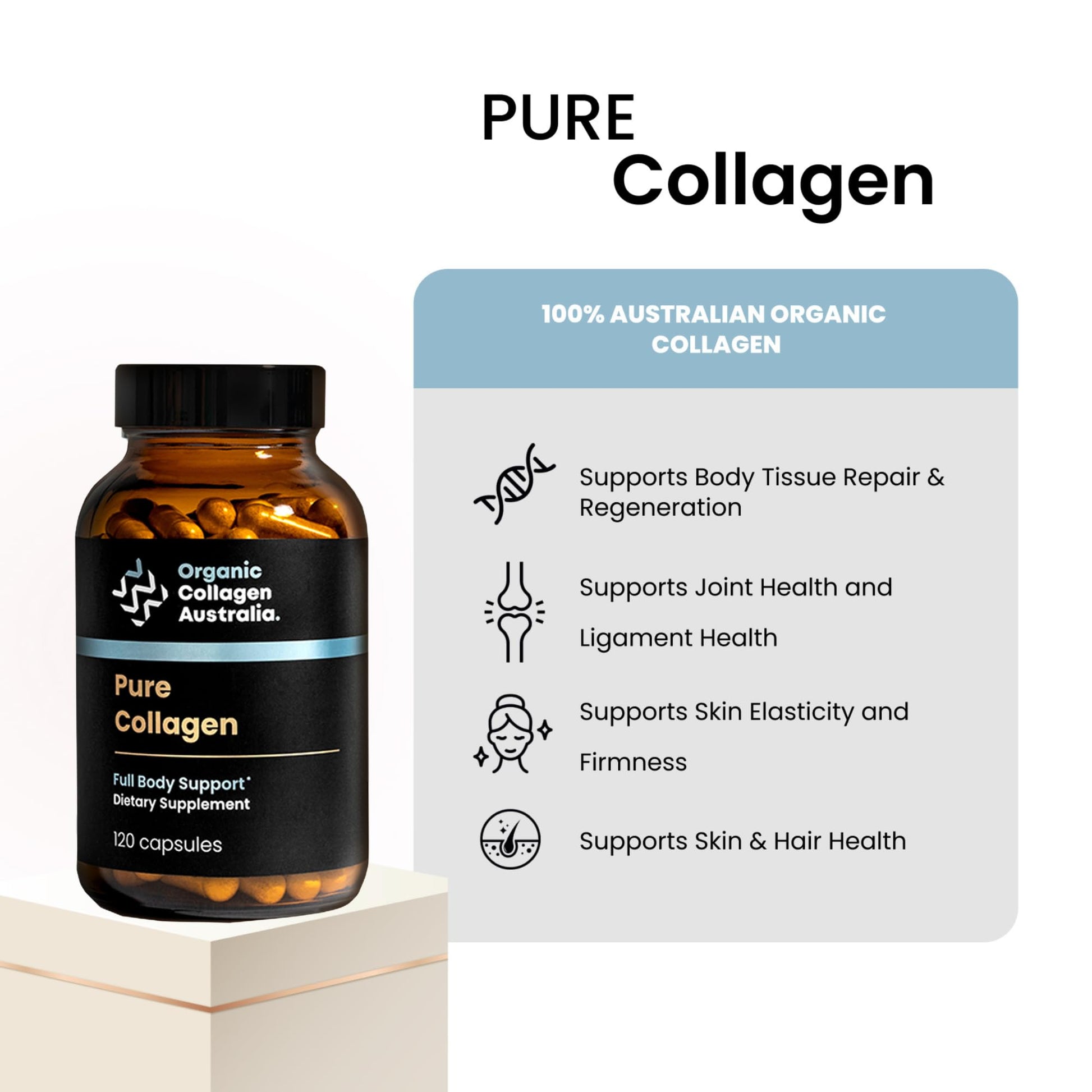 Organic Collagen Australia Pure Hydrolyzed Collagen Capsules – Bioavailable for Skin Elasticity, Hair Health, and Joint Support – Grass-Fed, Pasture-Raised, Paleo & Keto Friendly (120 Caps) - Maple Wellness Supplements