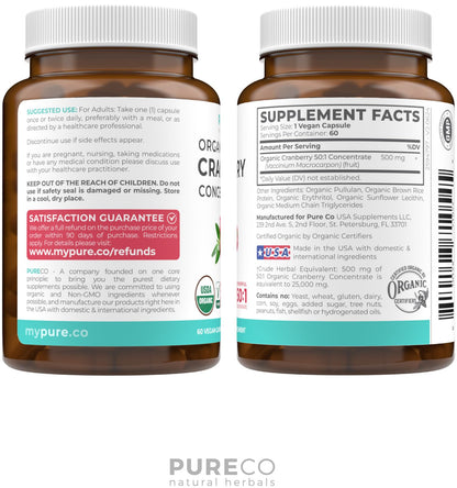Organic Cranberry Pills - Vegan Supplement for Urinary Tract Health & Kidney Cleanse - Cranberry Pills for Women 500mg 50:1 Cranberry Concentrate Per Serving - Maple Wellness Supplements