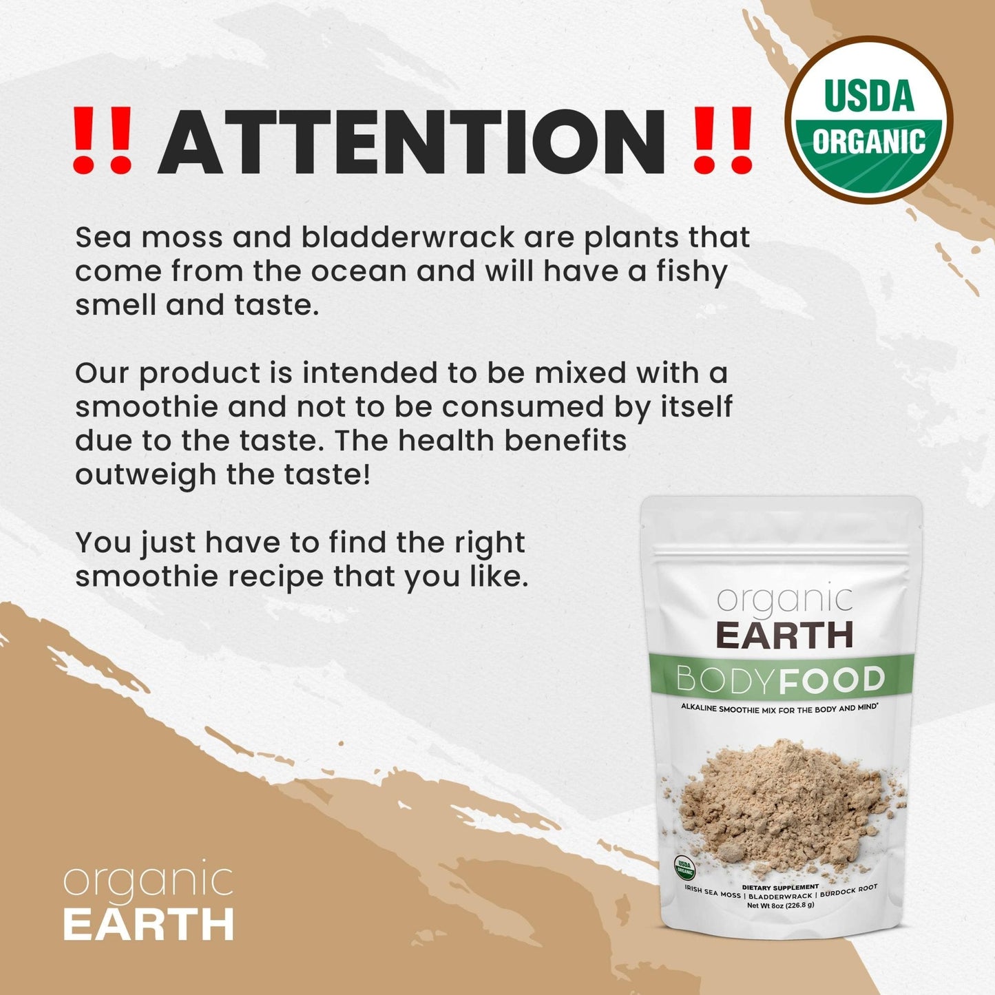 Organic Earth Irish Sea Moss Powder 8oz - Wildcrafted Sea Moss Organic with Bladderwrac - Maple Wellness Supplements