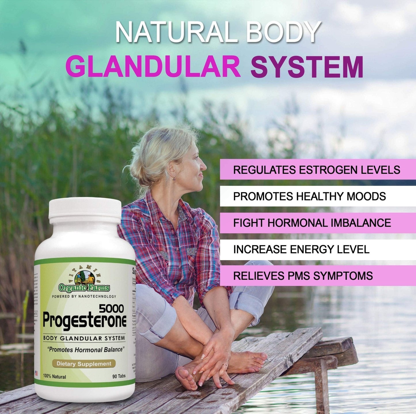 Organic Farm Vitamins Progesterone 5000 - Body glandular System Dietary Supplement, 100% Natural Progesterone Pills - Formula to Balance Hormones - progesterone Supplement, 90 Tablets - Maple Wellness Supplements