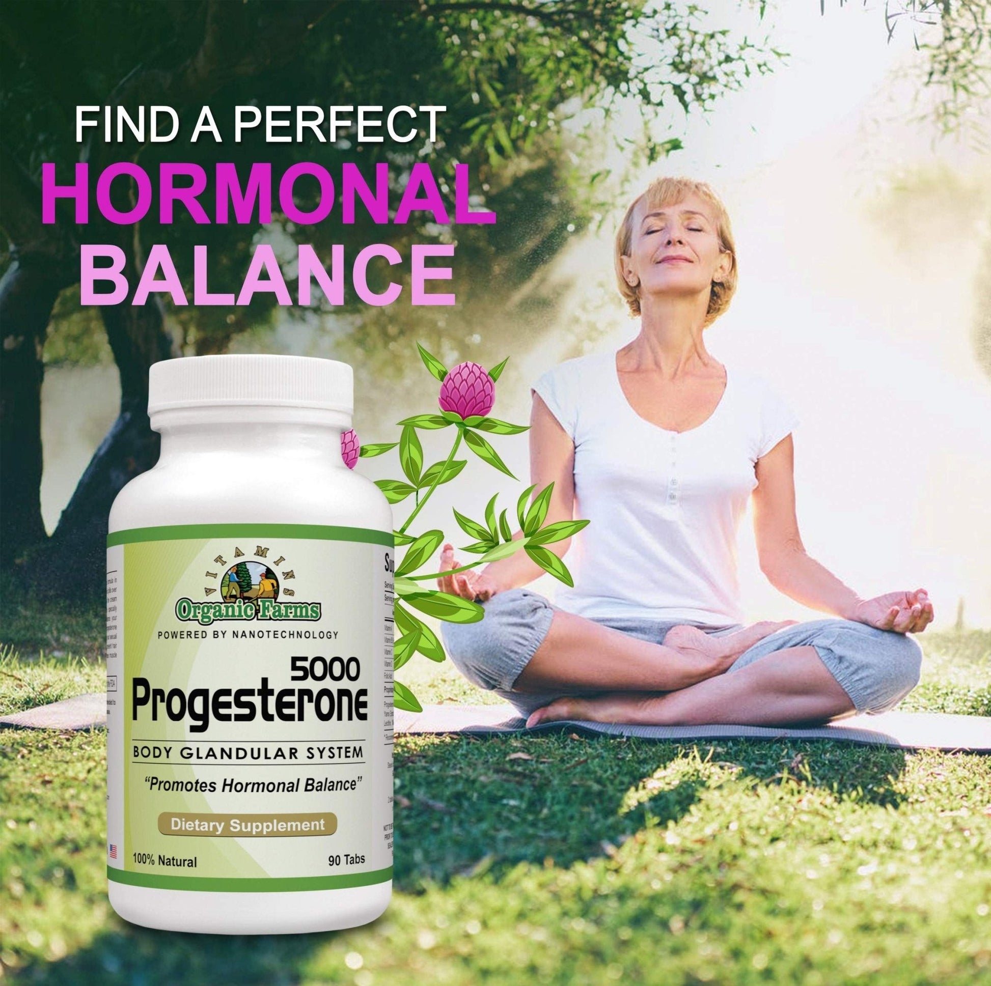 Organic Farm Vitamins Progesterone 5000 - Body glandular System Dietary Supplement, 100% Natural Progesterone Pills - Formula to Balance Hormones - progesterone Supplement, 90 Tablets - Maple Wellness Supplements
