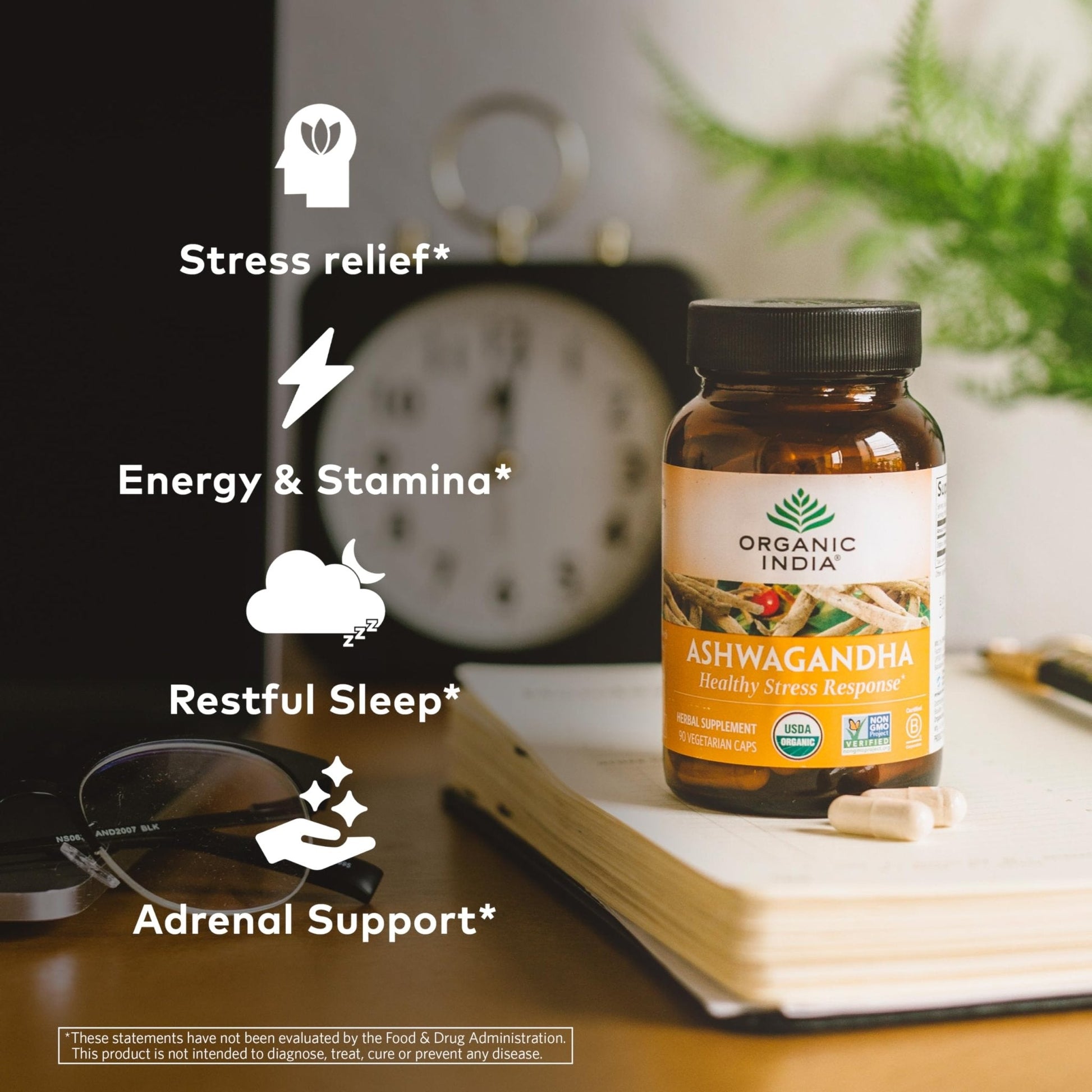 ORGANIC INDIA Ashwagandha Capsules - Organic Ashwagandha Supplement - Vegan Ashwagandha Root, Gluten-Free, Kosher, Non-GMO, Supports Stress Relief, - Maple Wellness Supplements