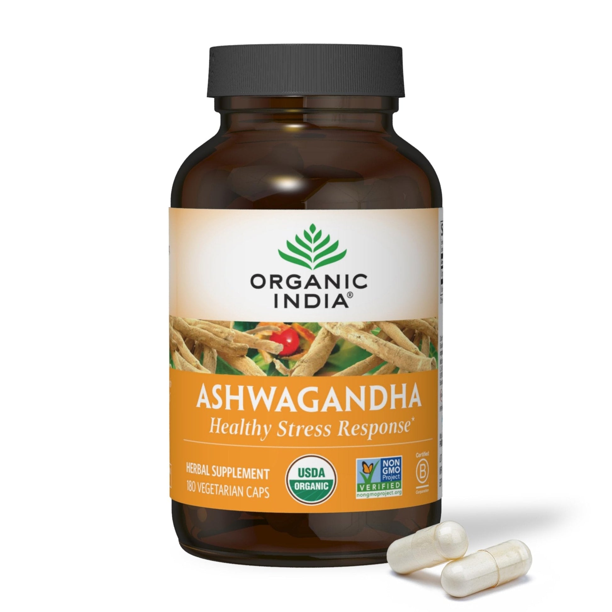 ORGANIC INDIA Ashwagandha Capsules - Organic Ashwagandha Supplement - Vegan Ashwagandha Root, Gluten-Free, Kosher, Non-GMO, Supports Stress Relief, - Maple Wellness Supplements
