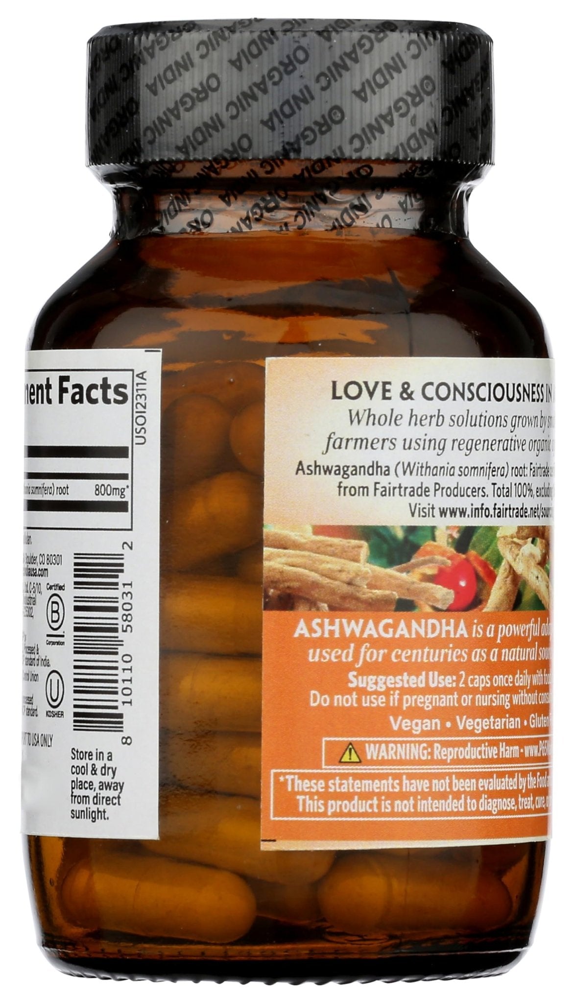 ORGANIC INDIA Ashwagandha Capsules - Organic Ashwagandha Supplement - Vegan Ashwagandha Root, Gluten-Free, Kosher, Non-GMO, Supports Stress Relief, Energy, and Sleep - 60 Capsules - Maple Wellness Supplements